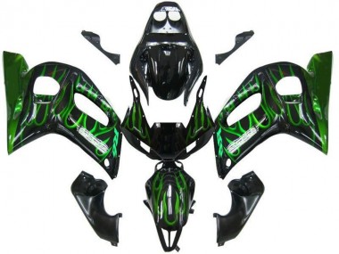 Wholesale 1998-2002 Yamaha YZF 600 R6 Motorcycle Fairings - Glossy Black Green Flame Canada