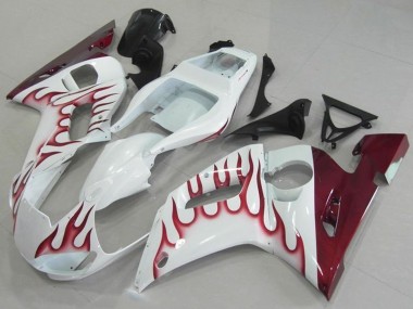 Wholesale 1998-2002 Yamaha YZF R6 Motorcycle Fairings - White Red Flame Canada