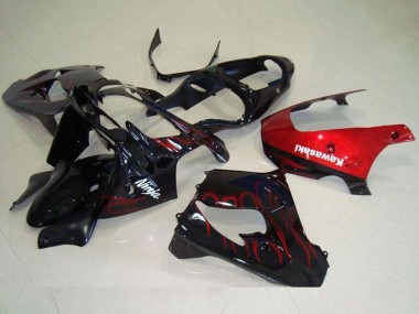 Wholesale 2000-2001 Kawasaki ZX9R Motorcycle Fairing - Glossy Black Red Flame Canada