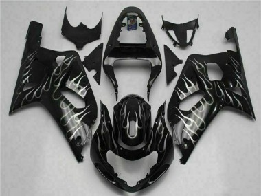 Wholesale 2001-2003 Suzuki GSXR 600/750 Motorcycle Fairings - Glossy Black Silver Flame Canada