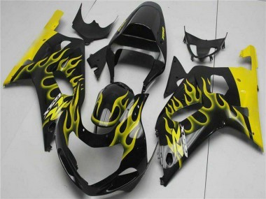 Wholesale 2001-2003 Suzuki GSXR 600/750 Motorcycle Fairings - Glossy Black Yellow Flame Canada