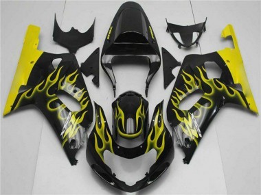 Wholesale 2001-2003 Suzuki GSXR 600/750 Motorcycle Fairings - Glossy Black Yellow Flame Canada