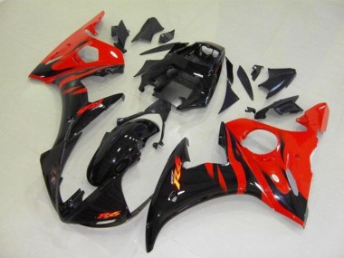 Wholesale 2003-2004 Yamaha YZF R6 Motorcycle Fairings - Glossy Black Red Flame Canada