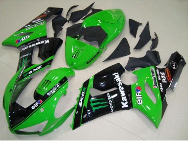 Wholesale 2005-2006 Kawasaki ZX6R Motorcycle Fairings - Green Glossy Black Elf Monster Canada