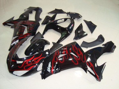 Wholesale 2006-2007 Kawasaki ZX10R Motorcycle Fairings - Glossy Black Red Flame Canada