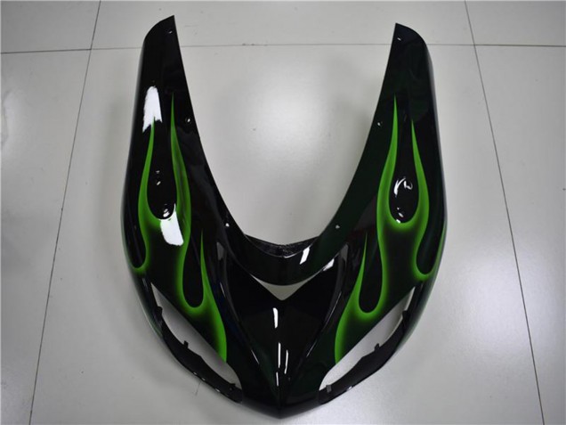 2006-2007 Kawasaki ZX10R Motorcycle Fairings - Glossy Black Green Flame Canada