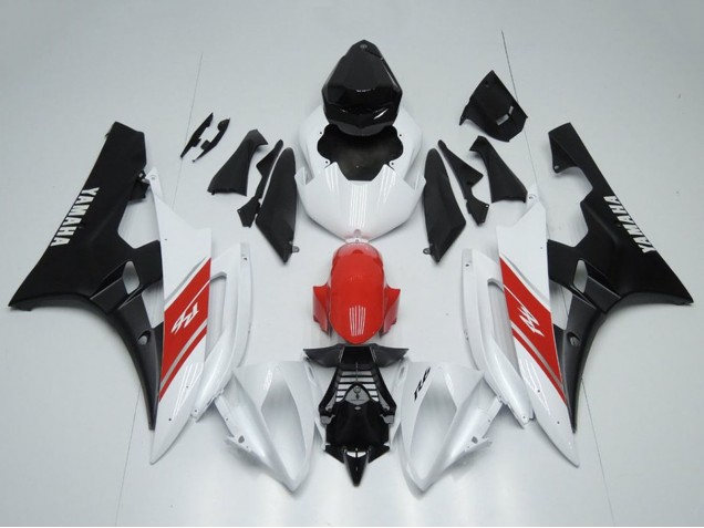 2006-2007 Yamaha YZF R6 Motorcycle Fairing - White Red Matte Black Canada