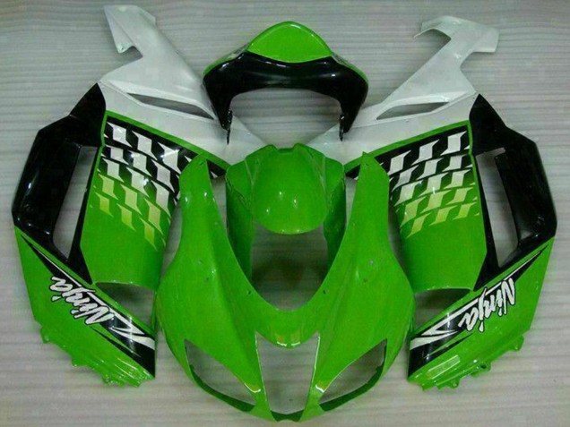 2007-2008 Kawasaki ZX6R Motorcycle Fairings - Green White Ninja Canada