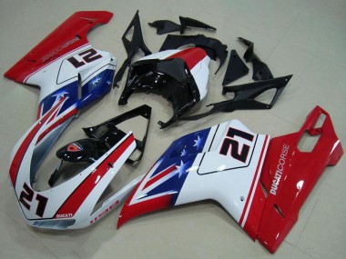 Wholesale 2007-2014 Ducati 1198 Motorcycle Fairings - White Red Blue Glossy Black 21 Canada