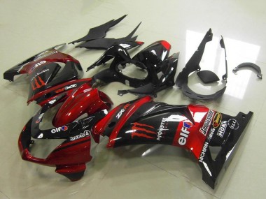 Wholesale 2008-2012 Kawasaki ZX250R Motorcycle Fairings - Candy Red Glossy Black Elf Touch4 Monster Canada