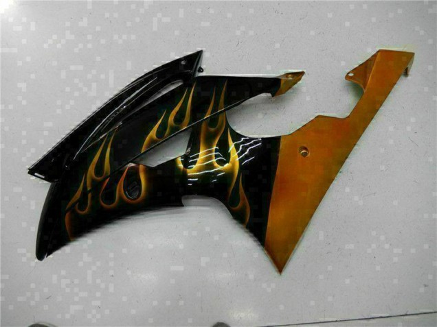 2008-2016 Yamaha YZF R6 Motorcycle Fairings - Glossy Black Gold Flame Canada