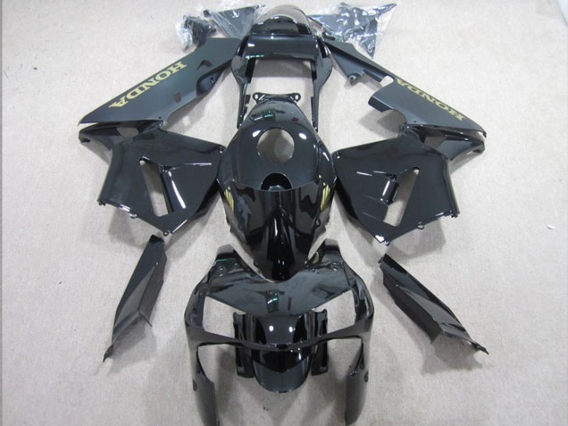 2003-2004 Honda CBR600RR Motorcycle Fairings - Glossy Black Matte Black Gold Decal Canada