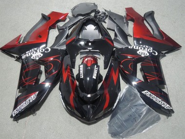 Wholesale 2006-2007 Kawasaki ZX10R Motorcycle Fairings - Glossy Black Red Flame Alstare Corona Extra Canada
