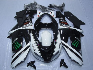 Wholesale 2007-2008 Kawasaki ZX6R Motorcycle Fairings - Black White Monster Touch4 Canada