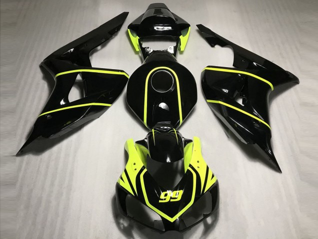 2006-2007 Honda CBR1000RR Motorcycle Fairings - Glossy Black High Viz Yellow 99 Canada