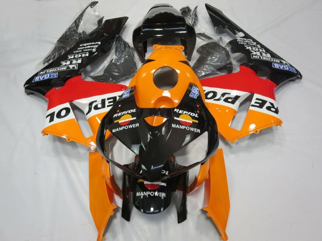 2005-2006 Honda CBR600RR Motorcycle Fairings - Orange White Red Glossy Black Repsol Man Power Canada