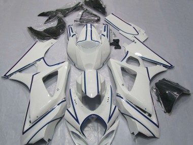 Wholesale 2007-2008 Suzuki GSXR 1000 Motorcycle Fairings - Glossy White Blue Pinstripe Canada