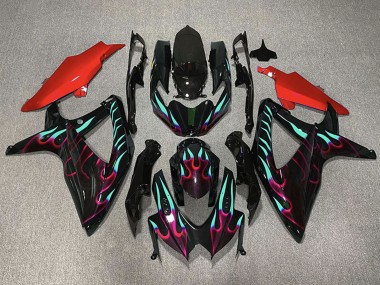 Wholesale 2008-2010 Suzuki GSXR 600 / GSXR 750 Motorcycle Fairings - Glossy Black Red Cyan Flame Canada