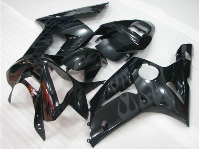 2003-2004 Kawasaki ZX6R Motorcycle Fairings - Glossy Black Grey Flame Canada