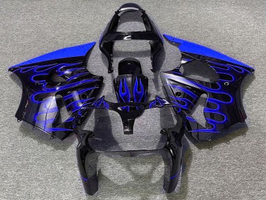 Wholesale 2000-2002 Kawasaki ZX6R Motorcycle Fairings - Glossy Black Blue Flame Canada
