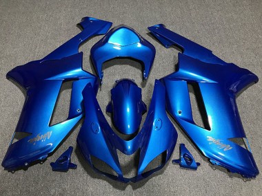 Wholesale 2007-2008 Kawasaki ZX6R Motorcycle Fairings - Glossy Blue Chrome Logo Canada