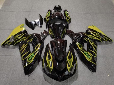 Wholesale 2006-2011 Kawasaki ZX14R Motorcycle Fairings - Glossy Black Yellow Flame Canada