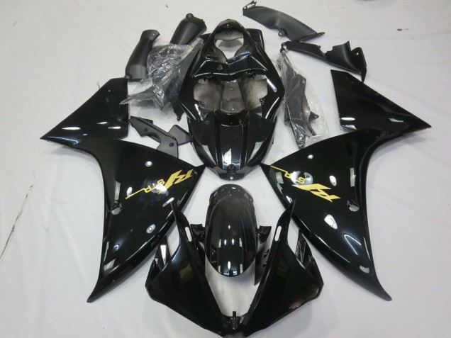 2009-2011 Yamaha R1 Motorcycle Fairings - Glossy Black Gold Decal Canada