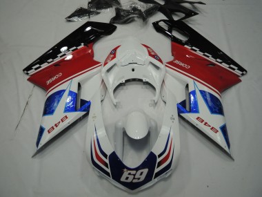 Wholesale 2007-2014 Ducati 848 Motorcycle Fairings - White Red Blue Glossy Black Corse 69 Canada