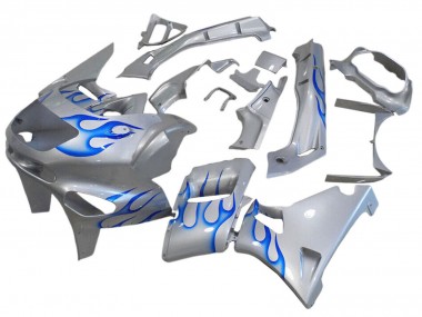Wholesale 1998-2003 Kawasaki ZZR600 Motorcycle Fairings - White Blue Flame Canada