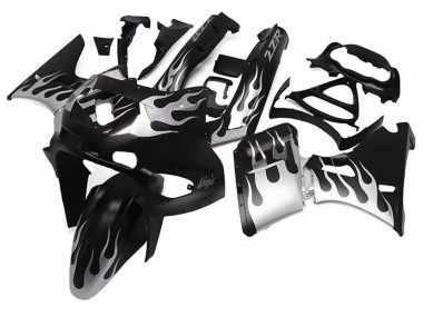 Wholesale 1993-2007 Kawasaki ZZR400 Motorcycle Fairings - Glossy Black Silver Flame Canada