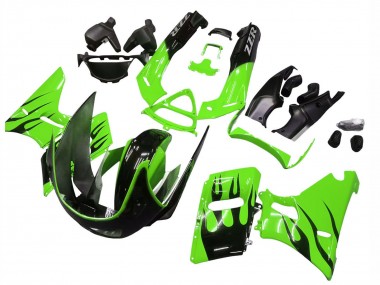 Wholesale 1998-2003 Kawasaki ZZR600 Motorcycle Fairings - Green Glossy Black Flame Canada