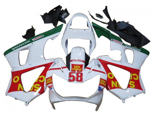 2000-2001 Honda CBR900RR 929 Motorcycle Fairings - White Red Green Castrol San Carlo Canada