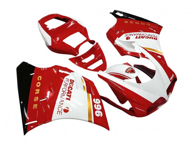 1993-2005 Ducati 996 Motorcycle Fairings - White Red Gold Glossy Black Corse Performance Canada