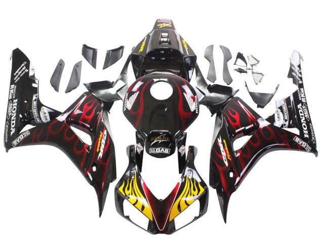 2006-2007 Honda CBR1000RR Motorcycle Fairings - Glossy Black Yellow Red Flame Canada