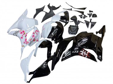 Wholesale 2009-2012 Honda CBR600RR Motorcycle Fairings - White Cherry Blossom Glossy Black Canada