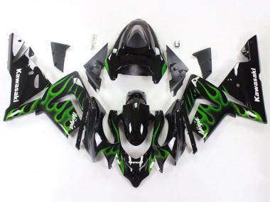 Wholesale 2004-2005 Kawasaki ZX10R Motorcycle Fairings - Black with Green Flame Ninja Canada