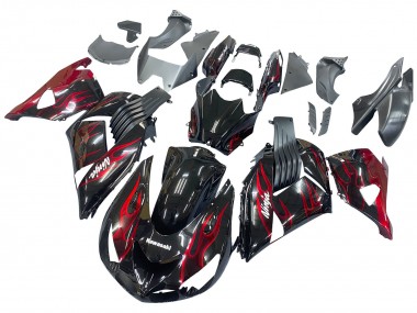 Wholesale 2006-2011 Kawasaki ZX14R ZZR1400 Motorcycle Fairing Kits - Glossy Black Red Flame Canada