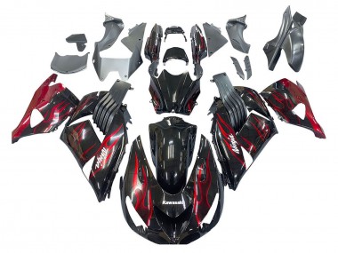 Wholesale 2006-2011 Kawasaki ZX14R ZZR1400 Motorcycle Fairing Kits - Glossy Black Red Flame Canada