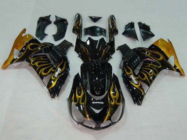 Wholesale 2006-2011 Kawasaki ZX14R ZZR1400 Motorcycle Fairings - Glossy Black Gold Flame Canada