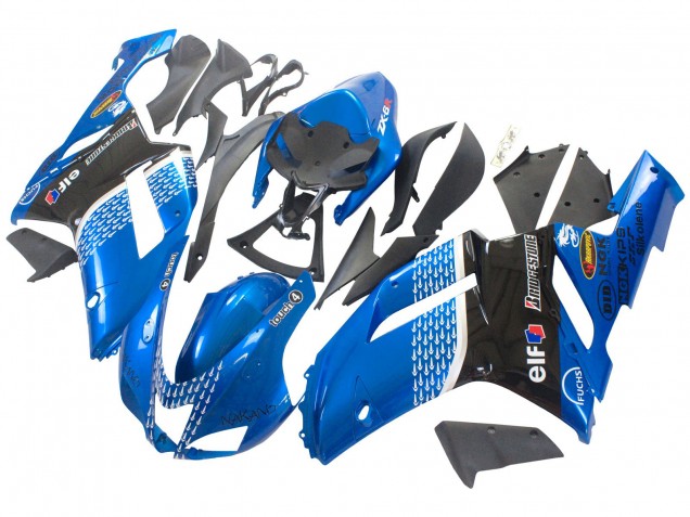 2007-2008 Kawasaki ZX6R Motorcycle Fairings - Black Blue Elf Canada