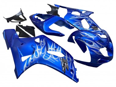 Wholesale 2001-2003 Suzuki GSXR 600 / GSXR 750 Motorcycle Fairings - Blue with White Flame Canada
