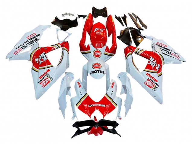 2008-2010 Suzuki GSXR 600 / GSXR 750 Motorcycle Fairings - White Red Motul Lucky Strike Canada
