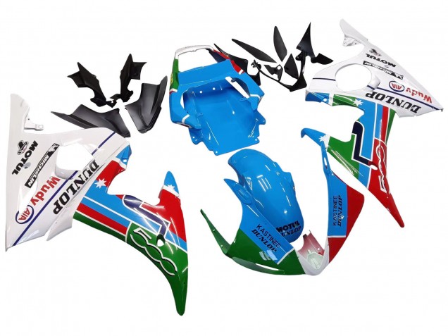 2006-2009 Yamaha YZF R6S Motorcycle Fairings - White Blue Green Red Kastinee Dunlop Motul Canada