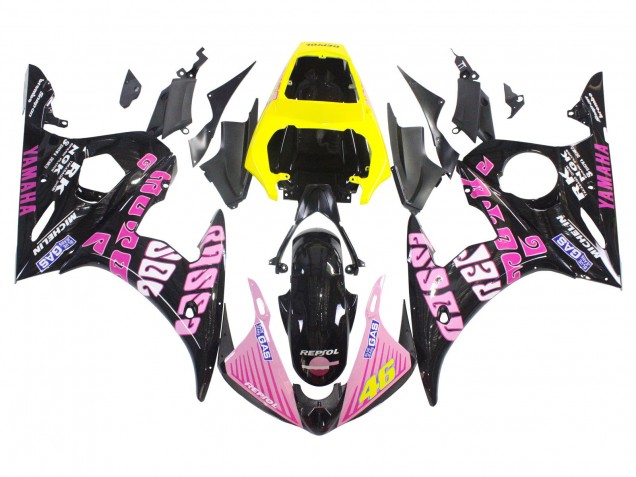 2005 Yamaha YZF 600 R6 Motorcycle Fairings - Black Pink Yellow Repsol 46 Canada