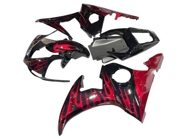 2005 Yamaha YZF 600 R6 Motorcycle Fairings - Black with Red Flame Canada