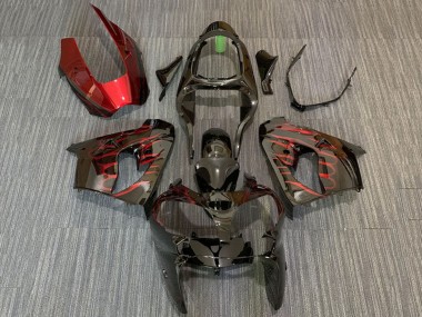 Wholesale 2000-2001 Kawasaki ZX9R Motorcycle Fairings - Glossy Black Red Flame Canada