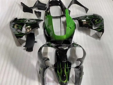 Wholesale 2002-2003 Kawasaki ZX9R Motorcycle Fairings - Glossy Black Green Flame Canada