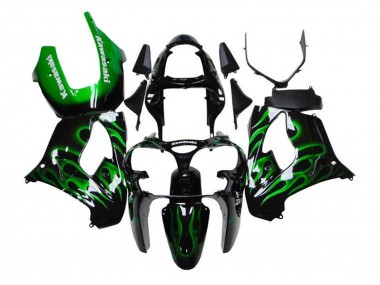 Wholesale 2002-2003 Kawasaki ZX9R Motorcycle Fairings - Black White with Green Flame Canada