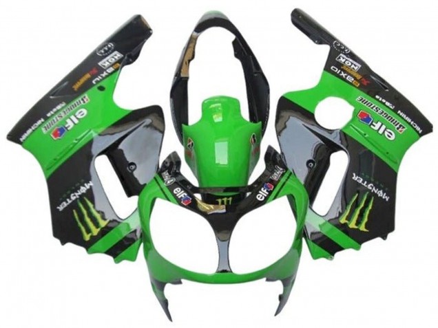 2002-2006 Kawasaki ZX12R Motorcycle Fairings - Green Glossy Black Elf Touch4 Monster Canada