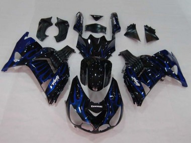 Wholesale 2006-2011 Kawasaki ZX14R ZZR1400 Motorcycle Fairings - Glossy Black Blue Flame Canada
